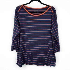 LL Bean Soft Stretch Supima Boatneck 3/4 Sleeve Stripe Top